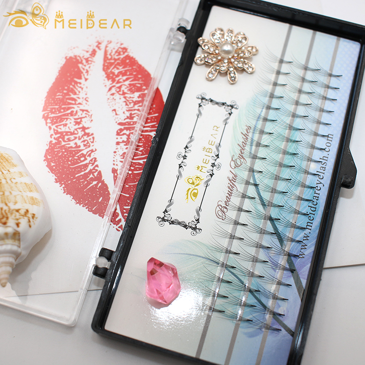 Handmade natural and lightweight volume eyelash extension clusters with brand name design